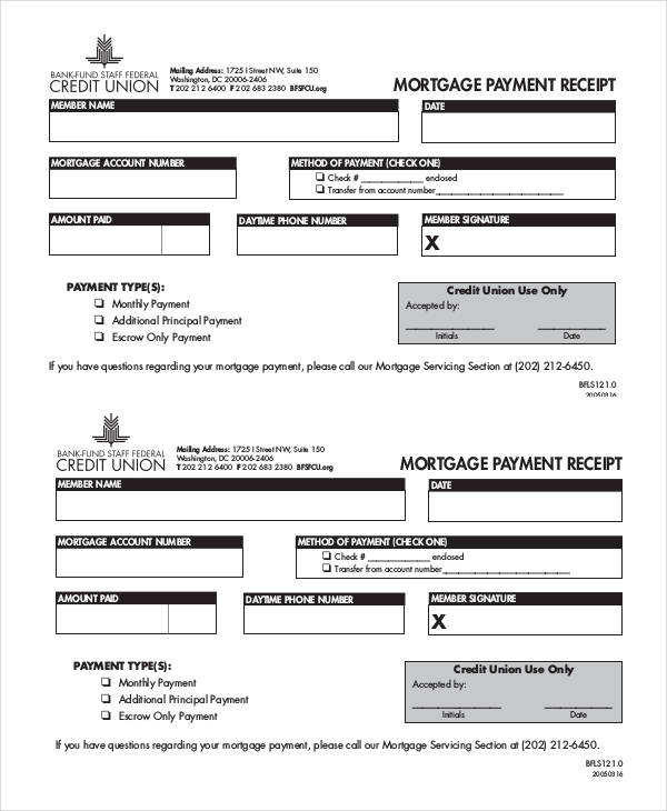 mortgage payment receipt form