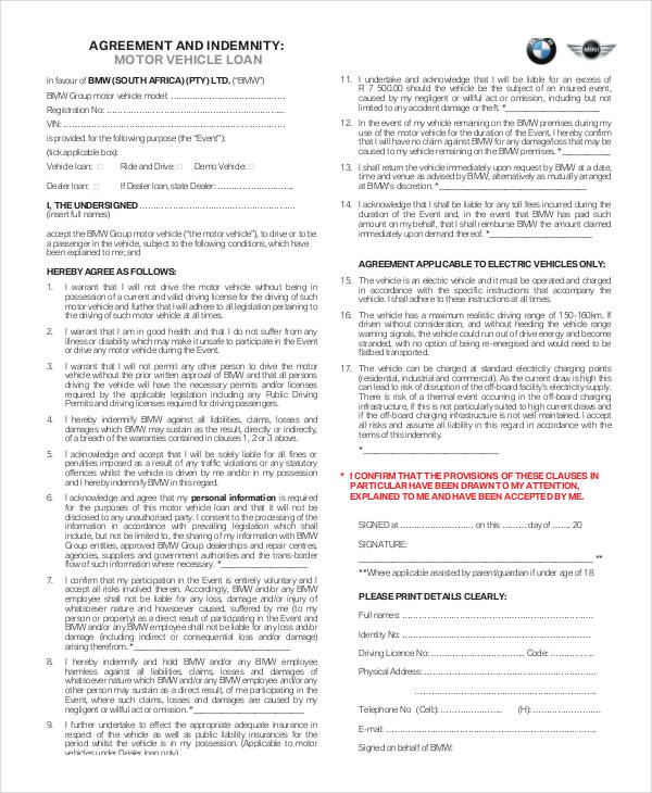 motor vehicle loan agreement