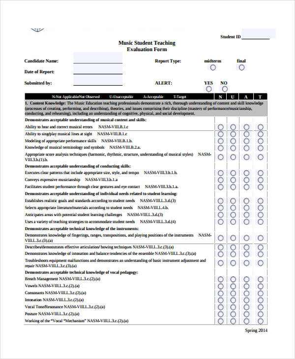 music student teaching evaluation form