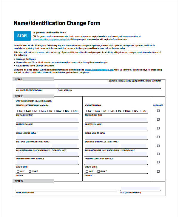 name change form sample