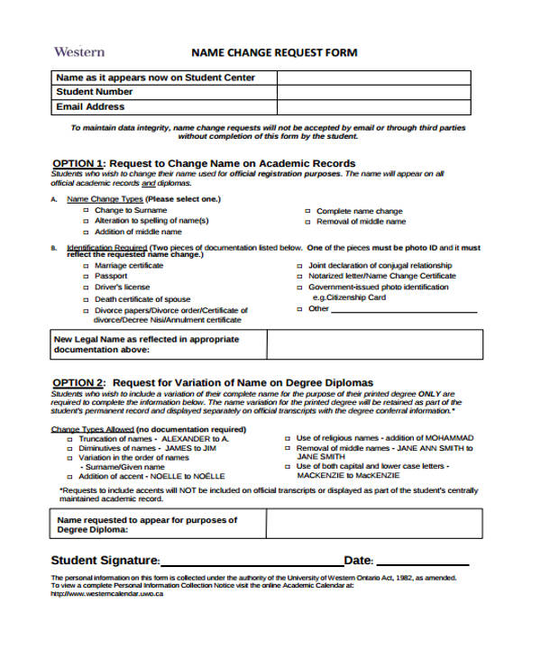 name change request form