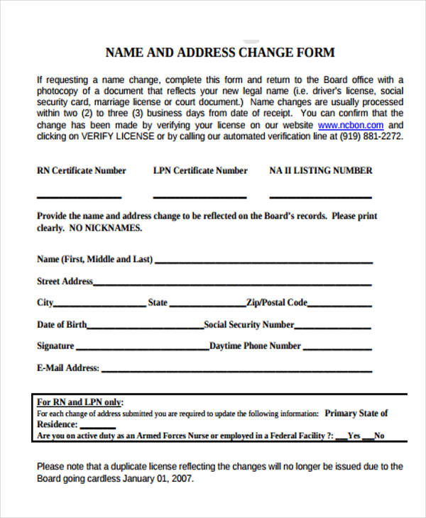 FREE 34+ Change Form Templates in PDF | MS Word | Excel