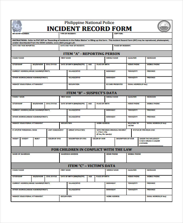 Police Incident Report Template Microsoft