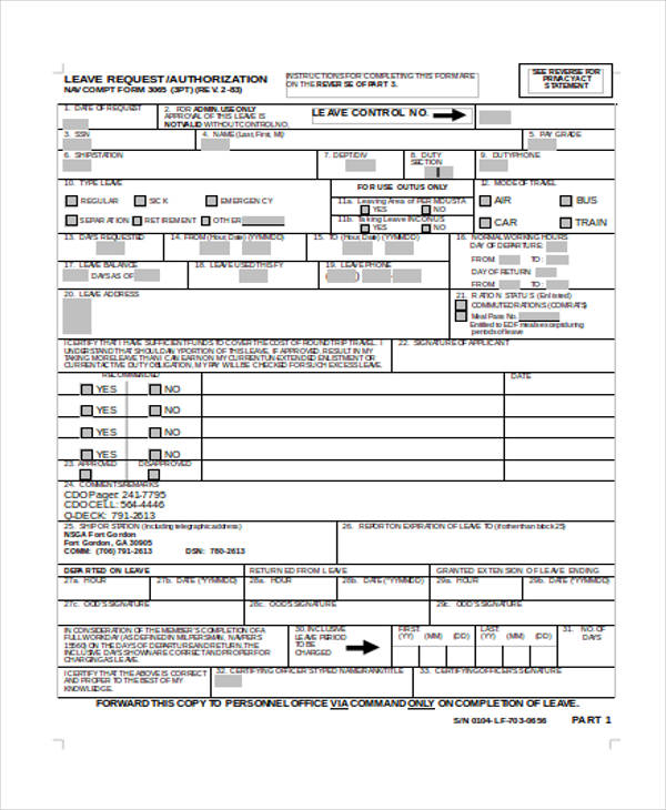 navy leave authorization form example