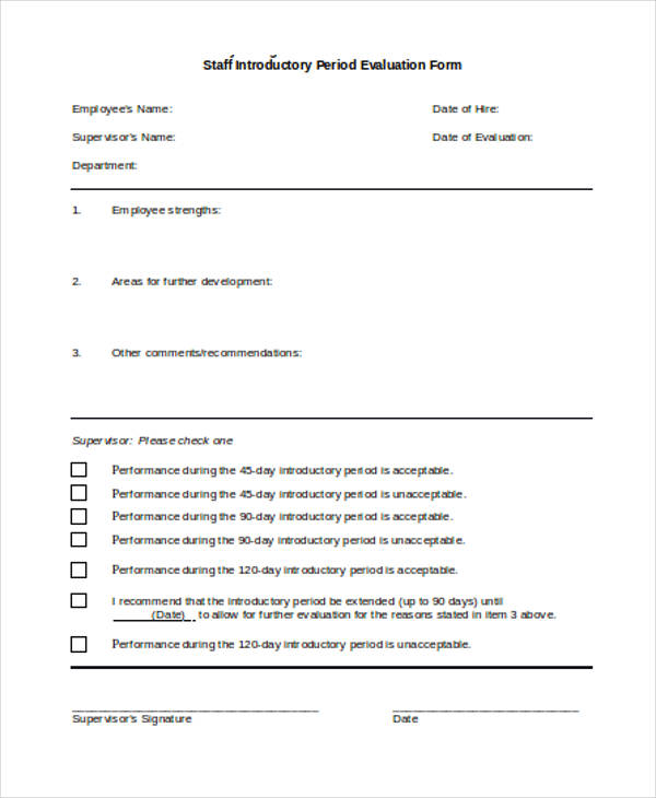 new employee introductory period evaluation form
