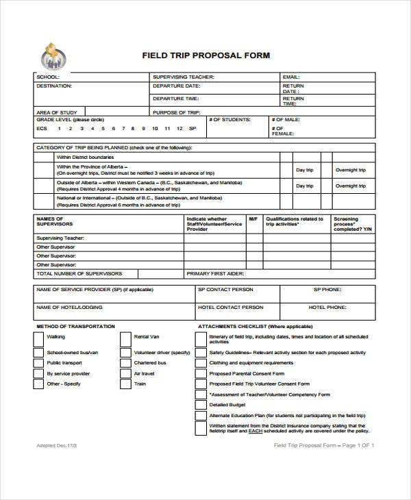 new field trip proposal form sample