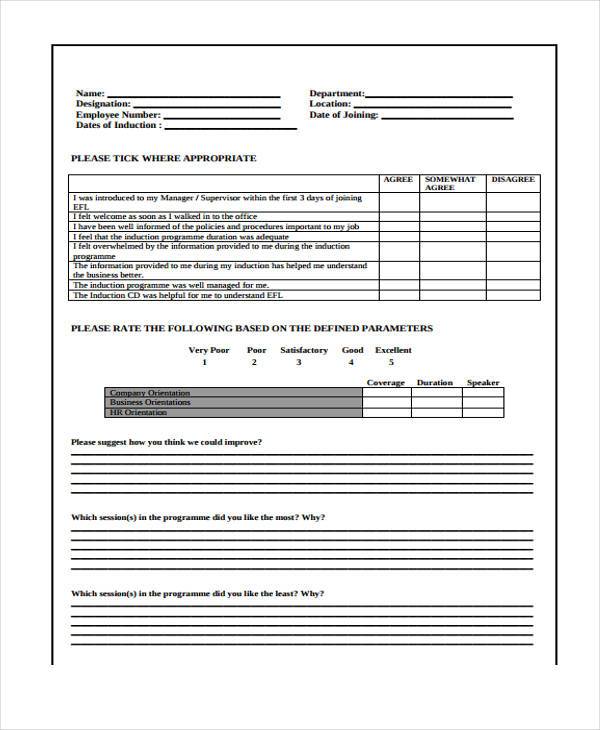 new joinee feedback form format