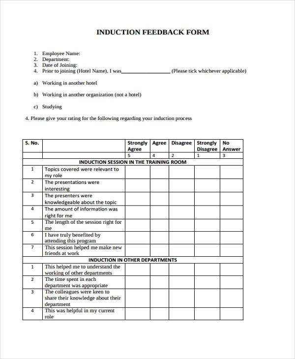 new joinee induction feedback form