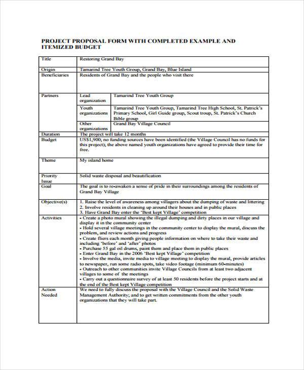 new project proposal form sample