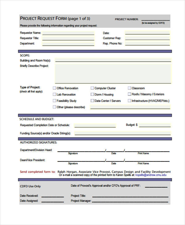 Project Request Form Template Free