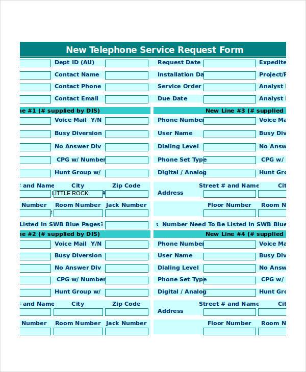 new telephone service request form