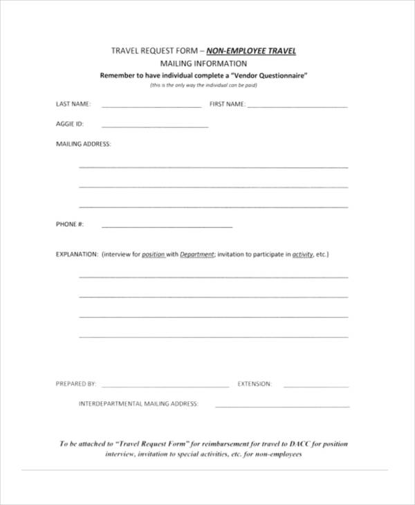 non employee travel request form