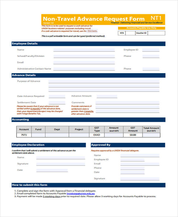 non travel advance request form2