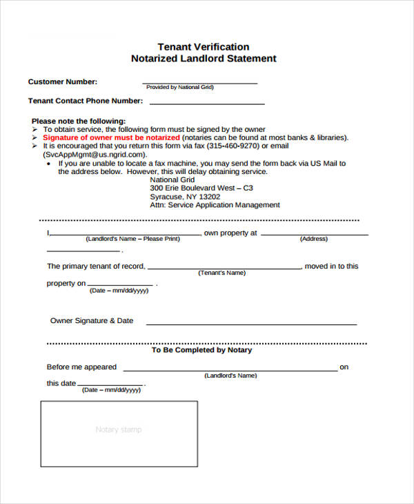 notarized tenant verification form