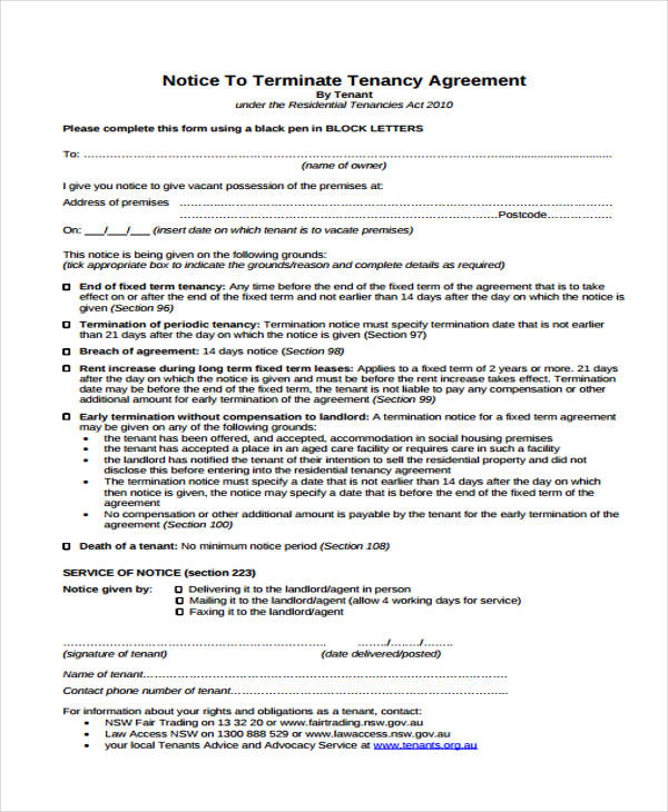 notice to terminate tenancy