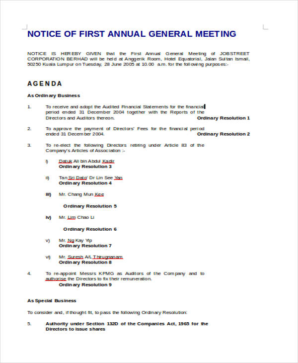 notice of annual general meeting