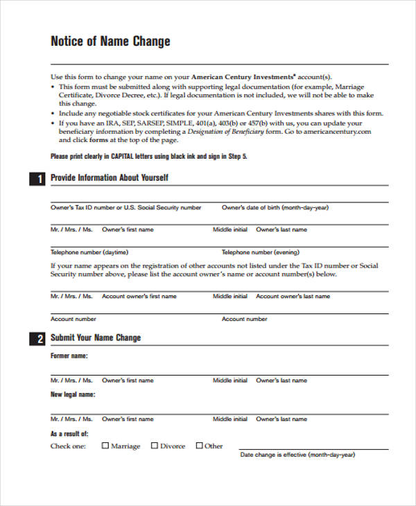 notice of name change form