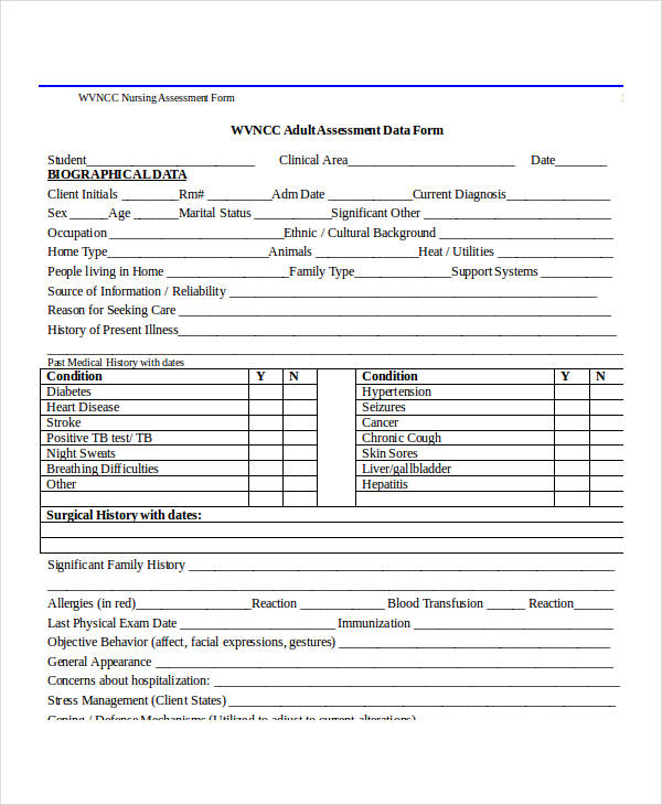 Free 11 Sample Health Assessment Forms In Pdf Ms Word 6051