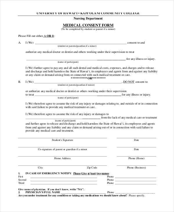 nursing medical consent form