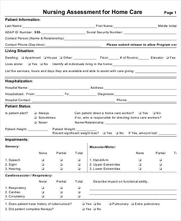 nursing patient assessment form example1