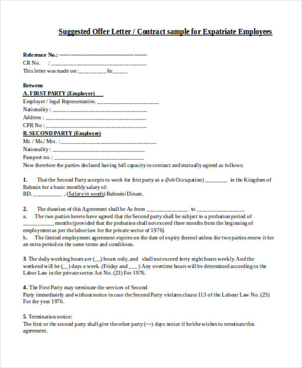 offer letter employment contract agreement form