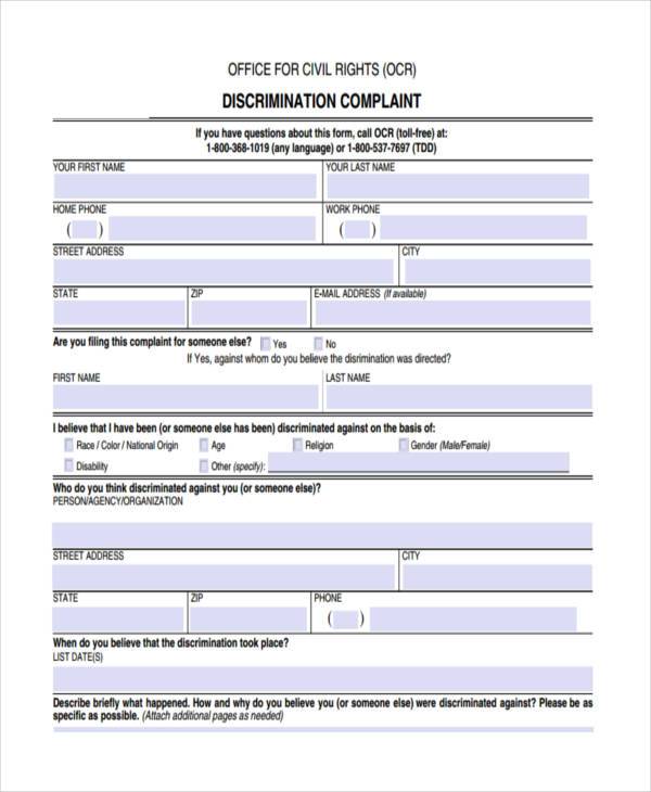 office discrimination complaint form