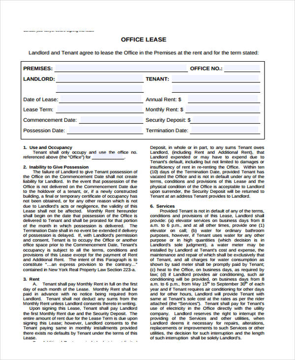 office lease agreement form pdf