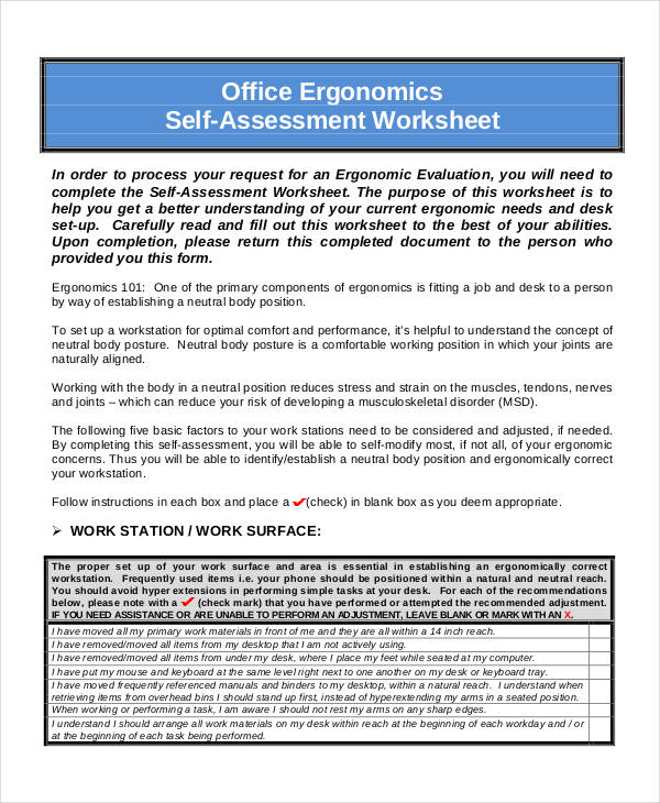 Free 55 Sample Self Assessment Forms In Pdf Ms Word Excel