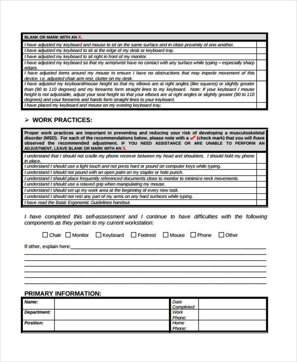 FREE 36+ Self-Assessment Forms in PDF | MS Word | Excel
