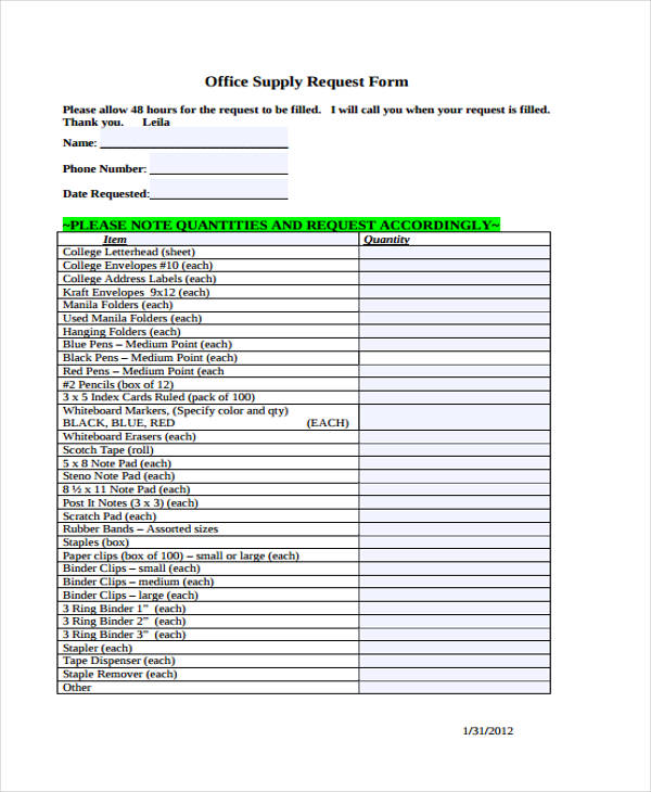 office supply requisition form