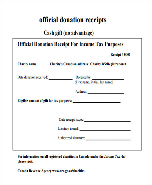 official donation receipt form