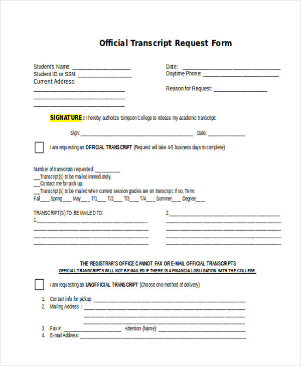 official transcript request form2