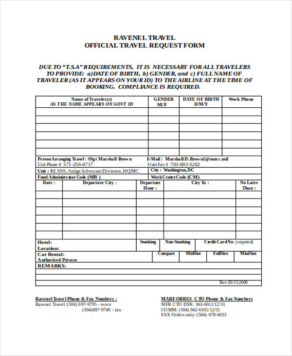official travel request form