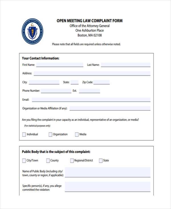 open meeting law complaint form