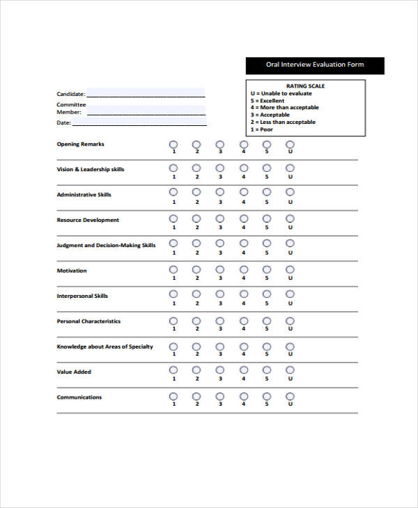 oral interview evaluation form example