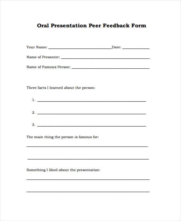 oral presentation feedback form