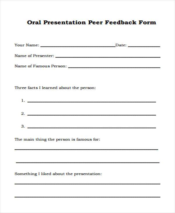 oral presentation feedback form template
