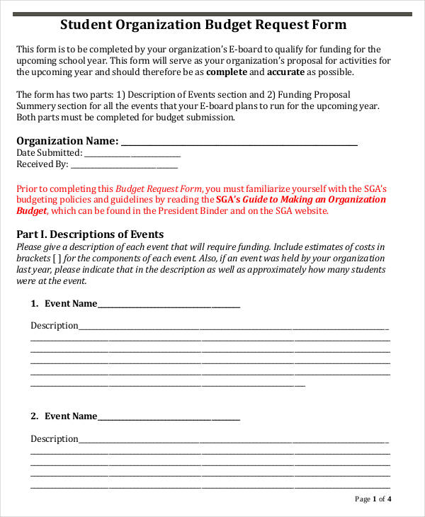 organization budget request form