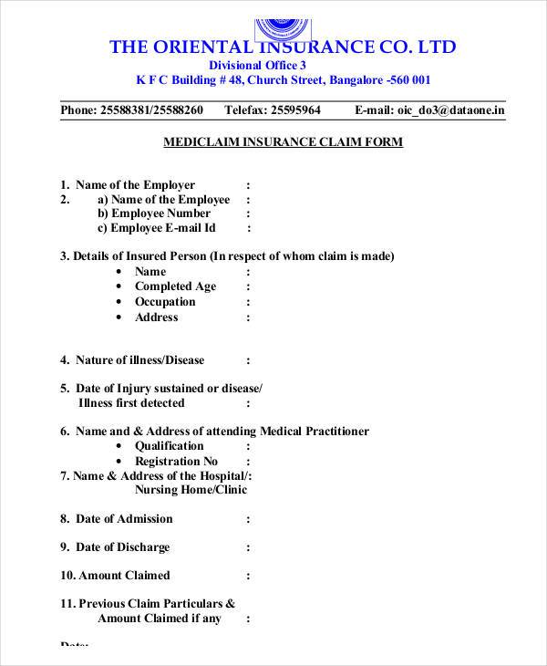 oriental insurance medical claim form