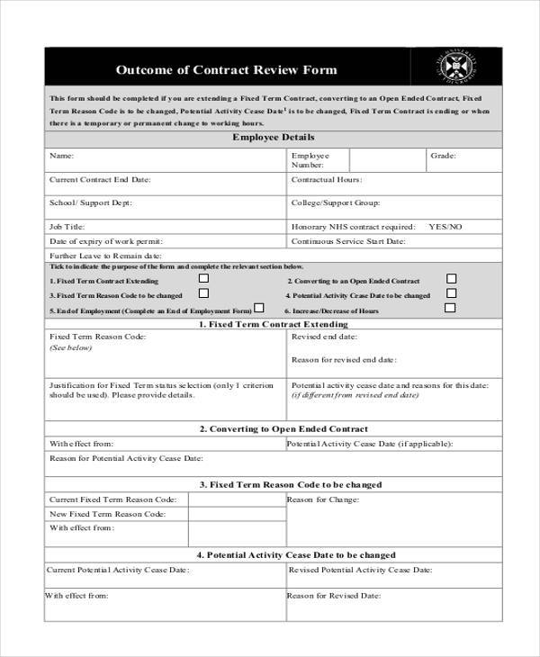 outcome of contract review form