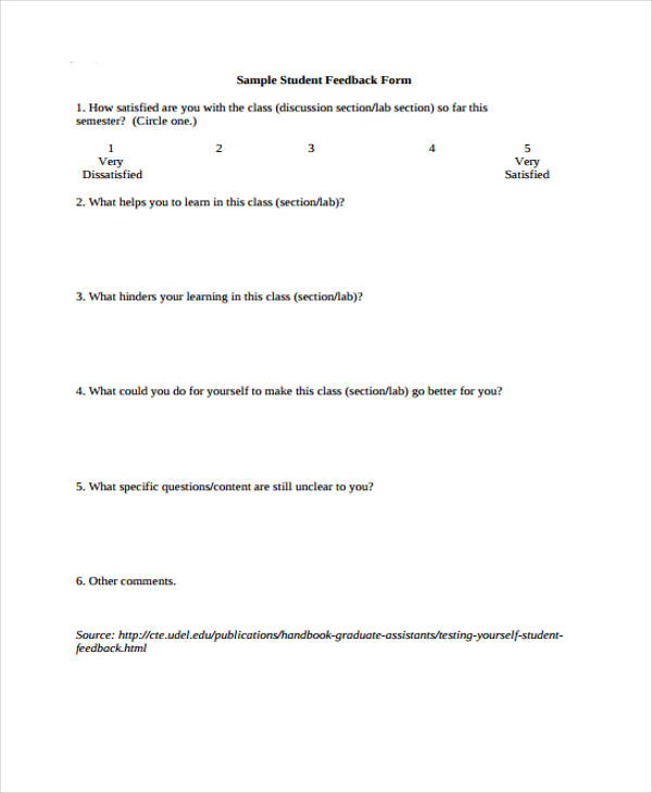 outgoing student feedback form template