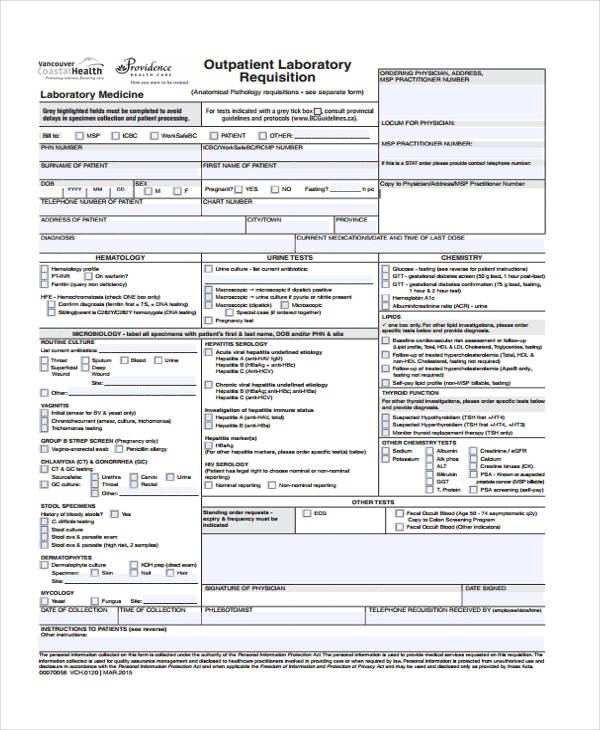 outpatient laboratory requisition form