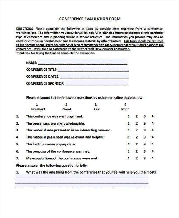overall conference evaluation form