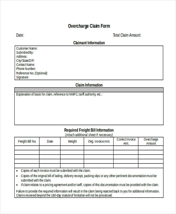 overcharge claim form