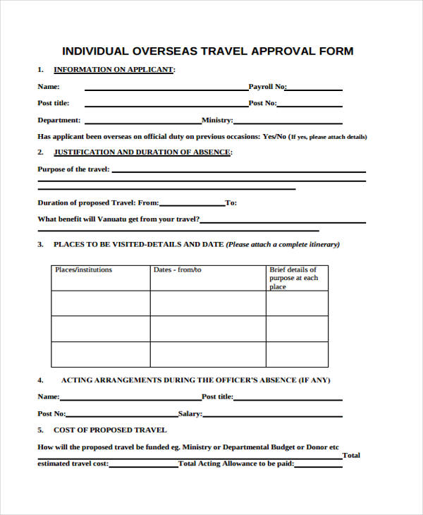 FREE 35+ Travel Form Samples, PDF, MS Word, Google Docs, Excel