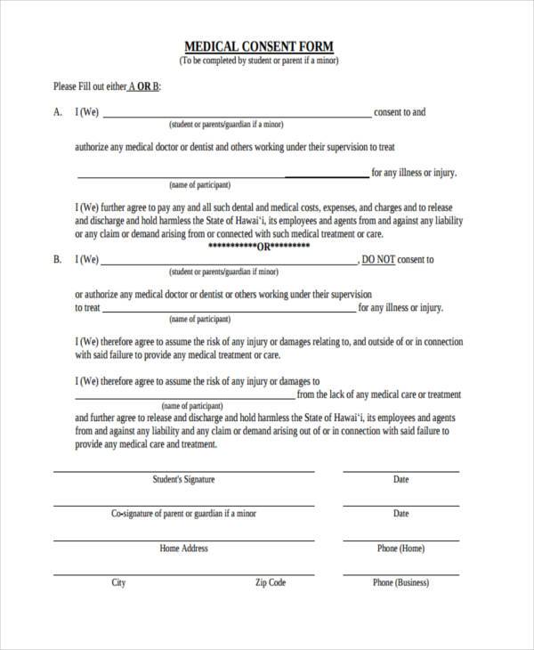 parent medical consent form