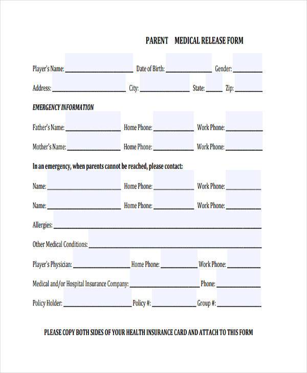 parent medical release form
