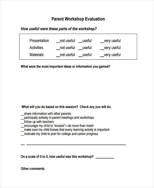 parent workshop evaluation form