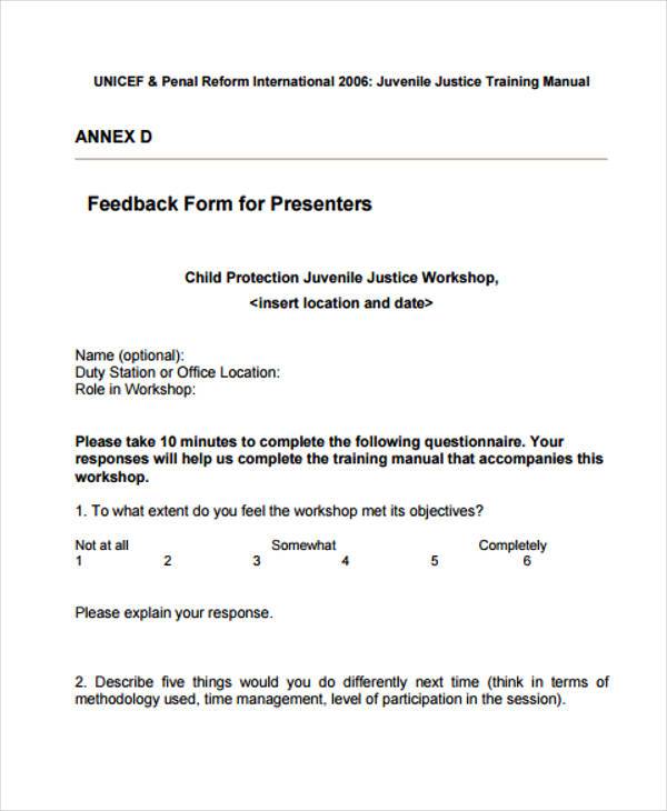 parent workshop feedback form