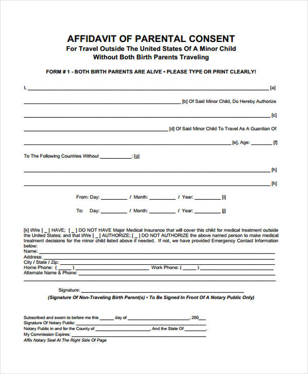 parental consent child travel form